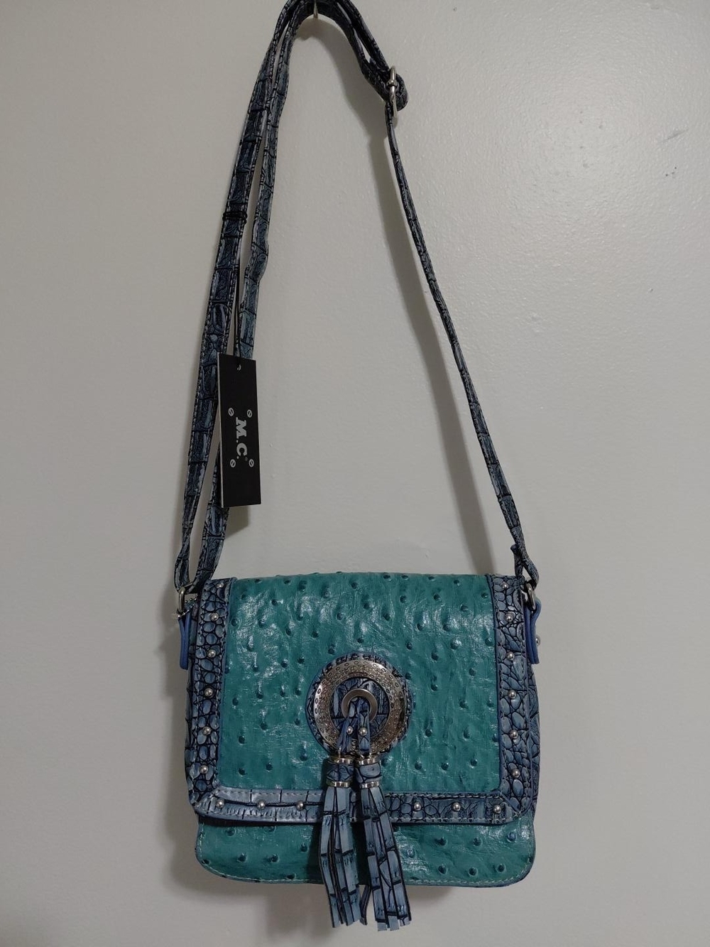 Teal Crossbody Bag with Tassel Accent